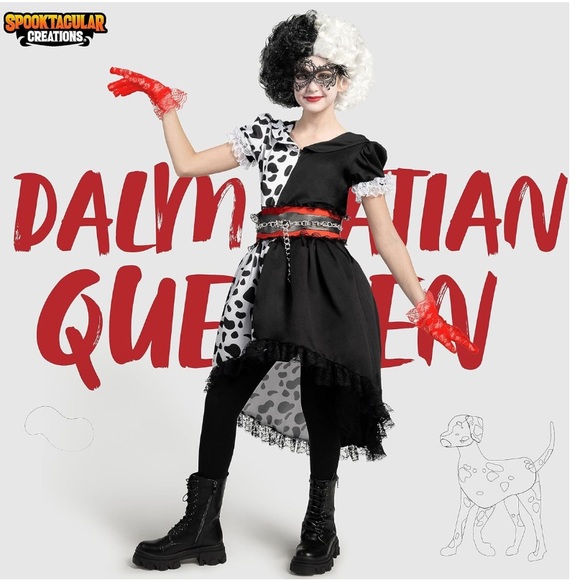 Spooktacular Creations Girl Dalmatian Costume, Polka Dots Dress Set Halloween - Picture 1 of 4